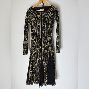 Fuzzi Black White Batik Print Mesh Dress Midi Witch Goth Large‎